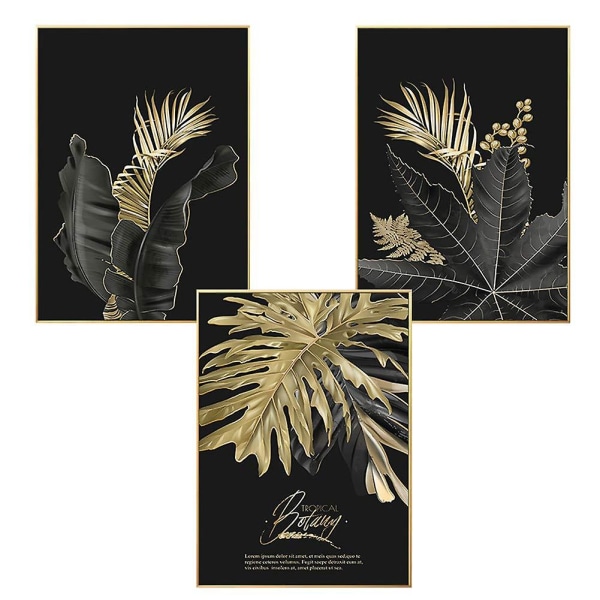Set med 3 designaffischer, 30x40cm Forest Golden Leaves Palmblad Print bilder utan ramar för vardagsrummet, 30 X 40 cm Type  C