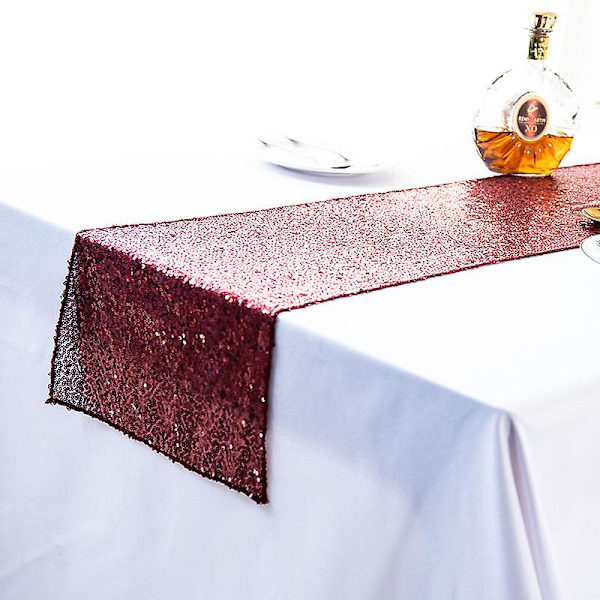 Bordløper &quot;Gullfarget paljettduk&quot; deep wine red 30x250cm