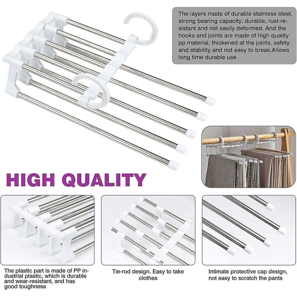 2 Pcs Space-saving Pants Hangers, Magic Pants Rack, Stainless Steel Folding