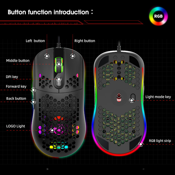X600 RGB -valaistu makro-ohjelmointipelihiiri, 6 näppäintä, joissa valot voidaan sammuttaa, tukee useita pelejä, langallinen hiiri