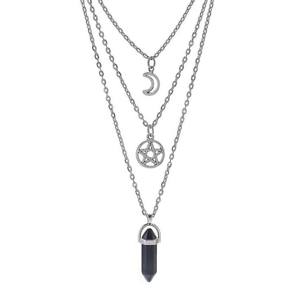 Moon Pentagram Halsband Pentacle Crystal Chakra Halsband Charmhänge Multi legeringskedja