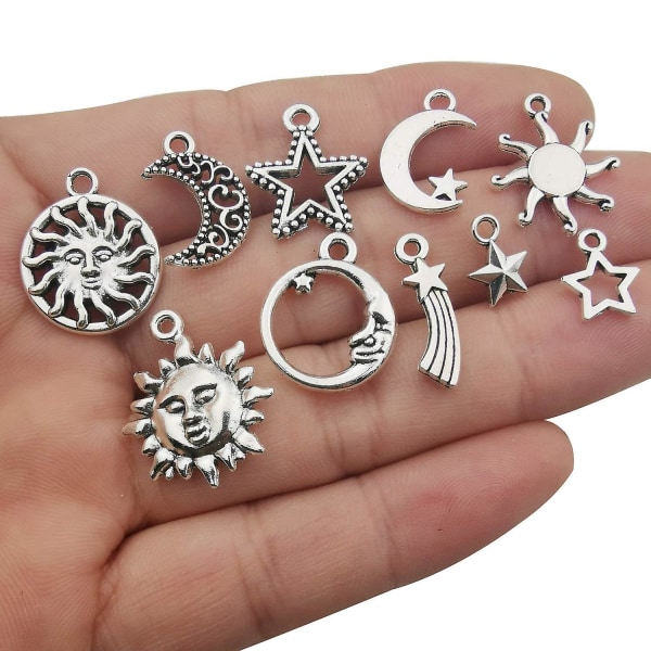 70 stk. Håndværksartikler Blandet antik sølv Sun Moon Stars Charms vedhæng til håndværk, smykkefunding, tilbehør