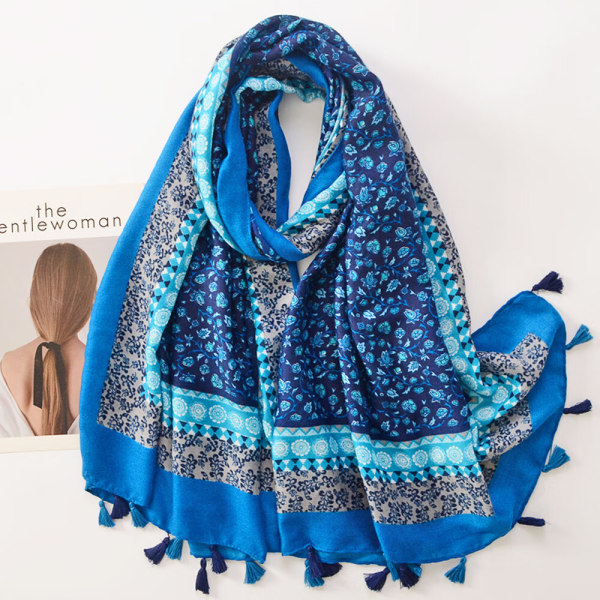 Boho Scarf Dam Lätt Vikt Blommig Tryck Scarf Mode