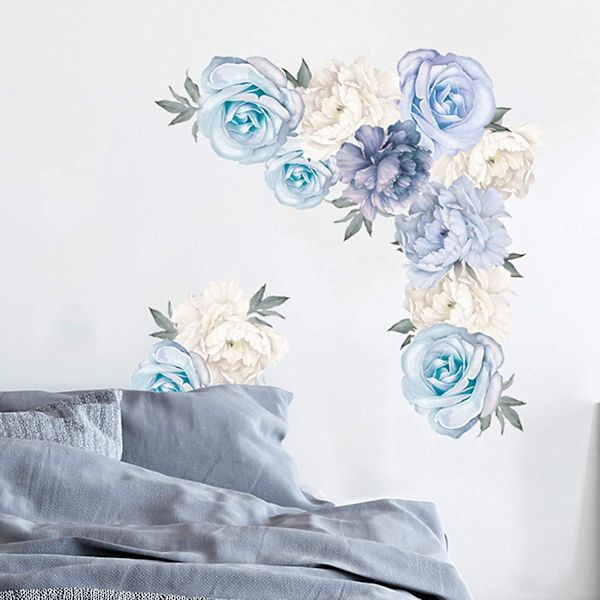Blommiga pionväggdekaler, blommväggdekaler, blommande pionrosväggposters, akvarellblomväggdekaler