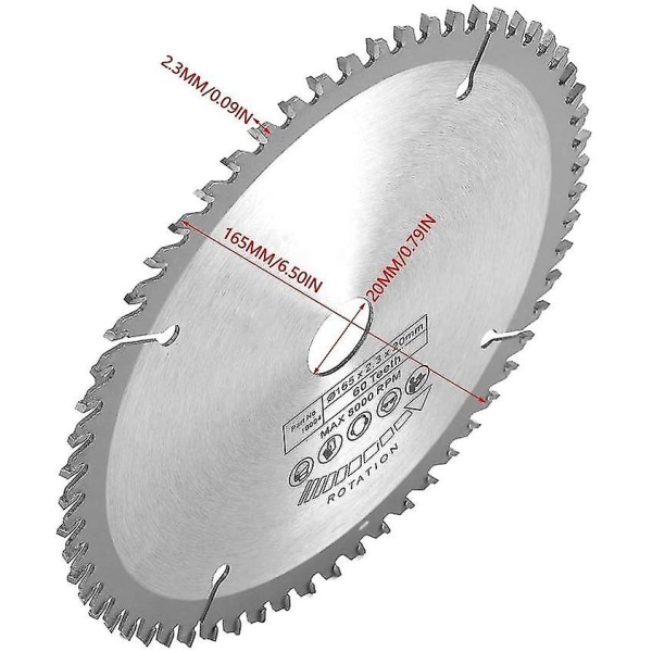 Rundsavsklinge 60 tænder savklinger 165mm rundsavsklinge Hm sølv, til skæring af kobber, jern