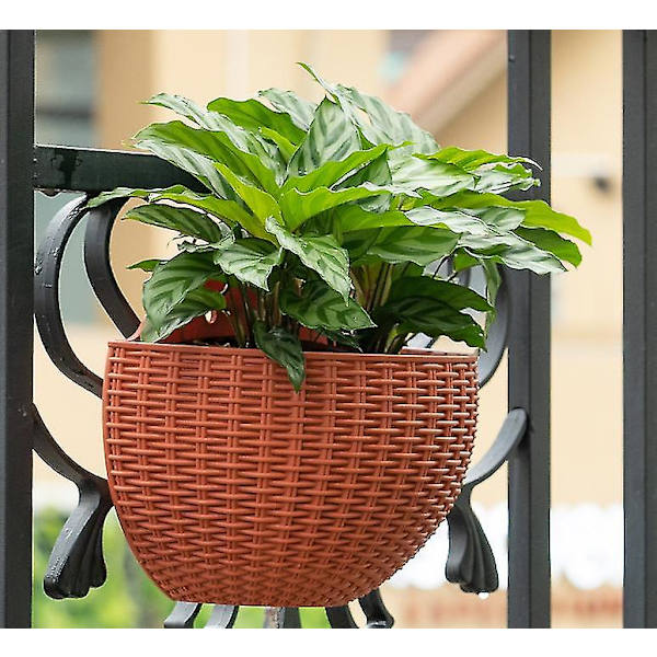 Imitation Rattan Vägg Hängande, Halvcirkelformad Blomkruka Hängande Utan Perforering, Hydroponisk Blomkruka (vit, Stor)