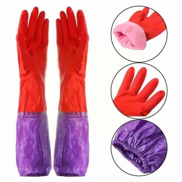 Diskhandskar plus sammet varma hushållshandskar vinter latex pvc handskar långa rena vattentäta hushållshandskar