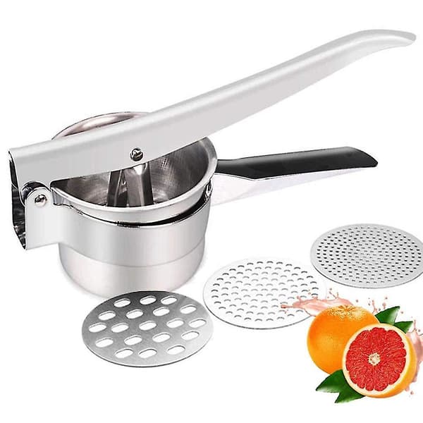 Potatispress i rostfritt stål - 3 utbytbara skivor - Manuell potatispress