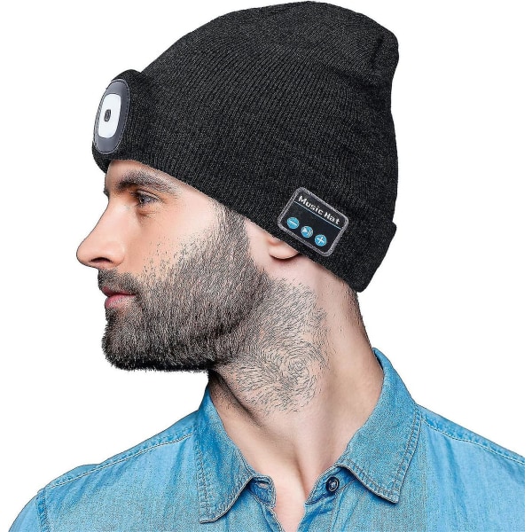 Bluetooth Beanie Led Lighted Hat med inbyggda stereohögtalare och mikrofon, uppladdningsbar unisex USB -headset stickad mössa