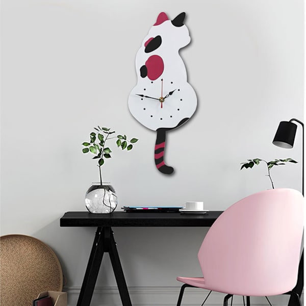 DIY Akryl Væg Ur Moderne Sød Kat Ur Shake Pickaxe