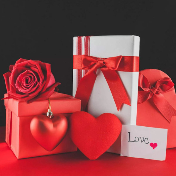 12 Valentinsdag og julehjerteformede ornamenter, 2 forskjellige stiler av hjerteformede baller, juletre hjerteformede ornamenter (rød)