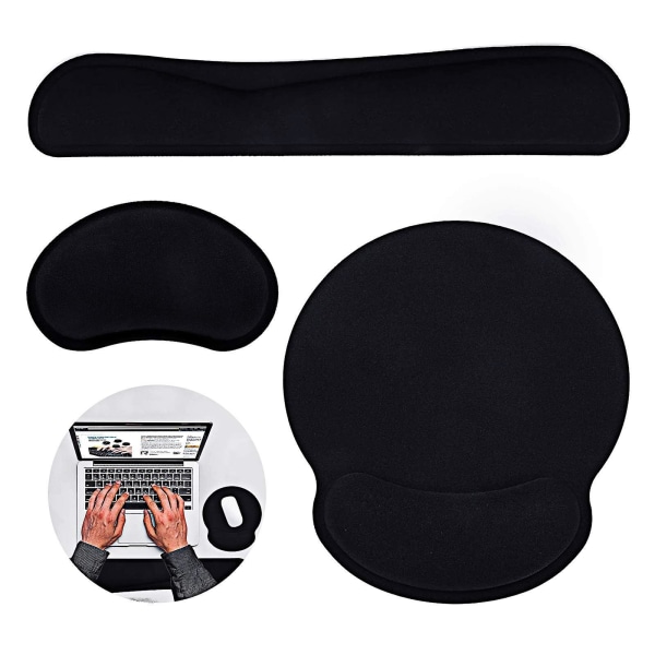 Handledsstöd för tangentbord, 3-delars handledsstöd med musmatta + handledsstöd för mus, ergonomisk handledskudde och minnesskummaterial som passar för dator