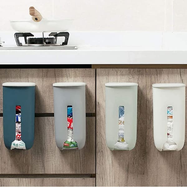 Opbevaringsholder til indkøbsposer i plast, dispenser til indkøbsposer, arrangør til køkken, nem vægmontering, grå