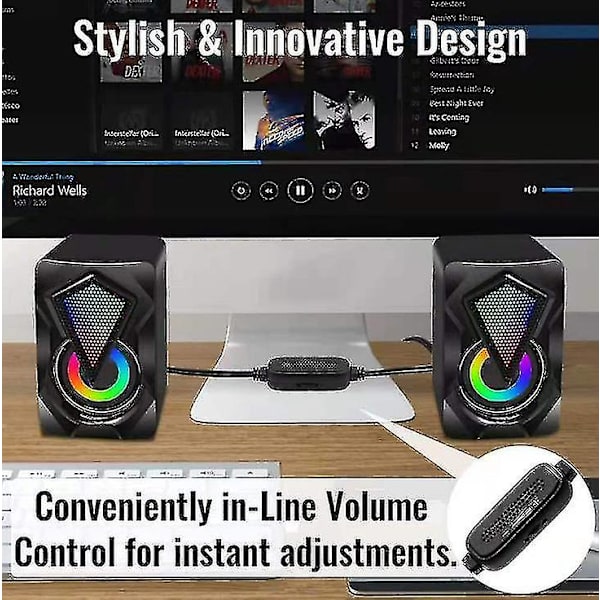 2.0 USB-drevne skrivebordsdatamaskin-høyttalere lysende RGB kablet minihøyttaler