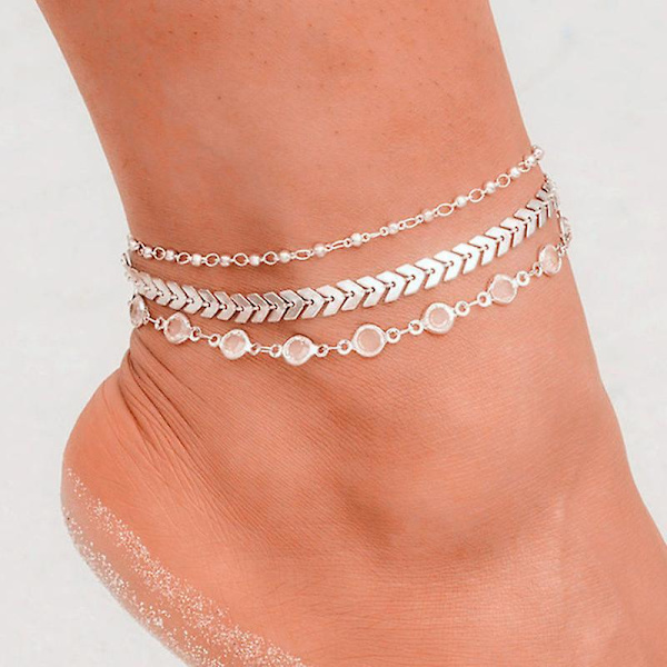 Krystal Sequin Anklet Sæt Til Kvinder, Vintage Statement Anklet Boho Style Smykker Silver