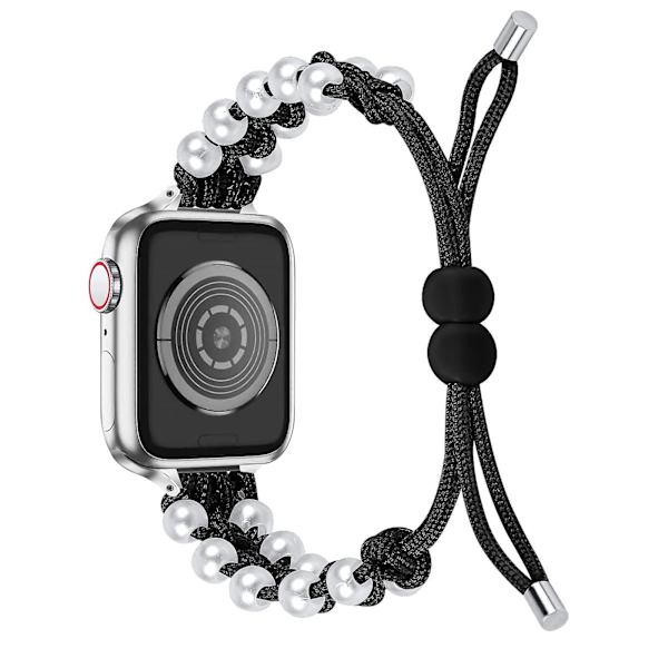 Helmi Nylon Ranneke Yhteensopiva Apple Watch Rannekkeen 40mm 38mm Naisille Tytöille, Säädettävä Helmi Korut Kutoa Nylon Black