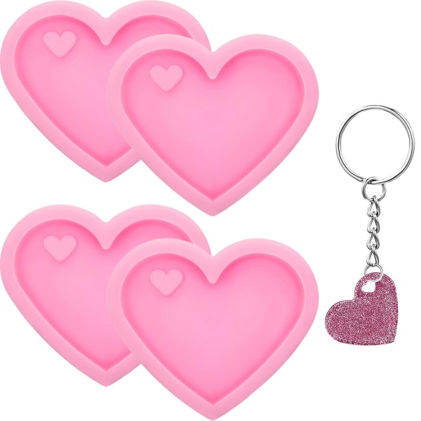 4 stk Valentinsdag Hjerteform Kjærlighet Nøkkelring Silikonform med hull Sjokoladegodteriform Silikonfondantbakeform