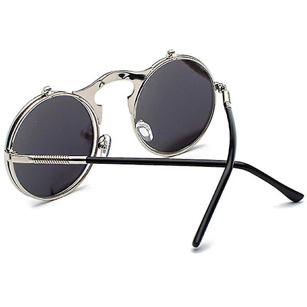 Miesten unisex-aurinkolasit, käännettävät linssit, pyöreät silmälasit Silver Frame Blue Lenses