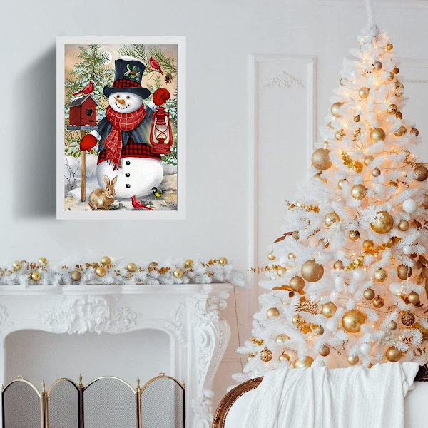 Lyhty Lumiukko Pyöreä Timanttitaide Sarja Aikuisille Aloittelijoille DIY Täysi Timantti 5D Timanttipistemaalaus ja Timantti 12*16 Tuumaa