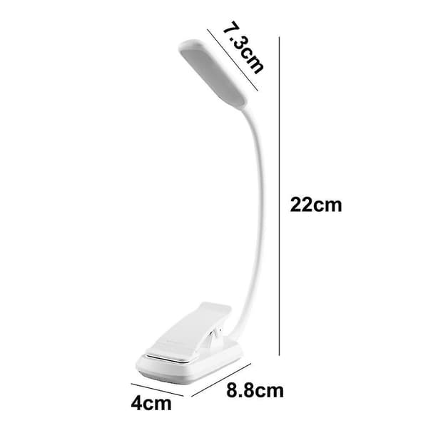 Leselampe med klips, lesebeskyttelse for øyne, USB, liten boklampe for studenter White