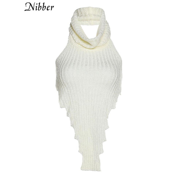 Nibber Genser Strikket Topper Turtleneck Basic Tank Top Beauty Back Genser Pullover Vest 2023 Sommer Elegant Streetwear Dame Ivory M