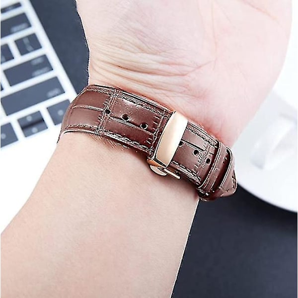 Läderklockarmband Ersättning Alligator Rem För Män Kvinnor Med Silver Fjärils Deployment Spänne 24mm Light brown
