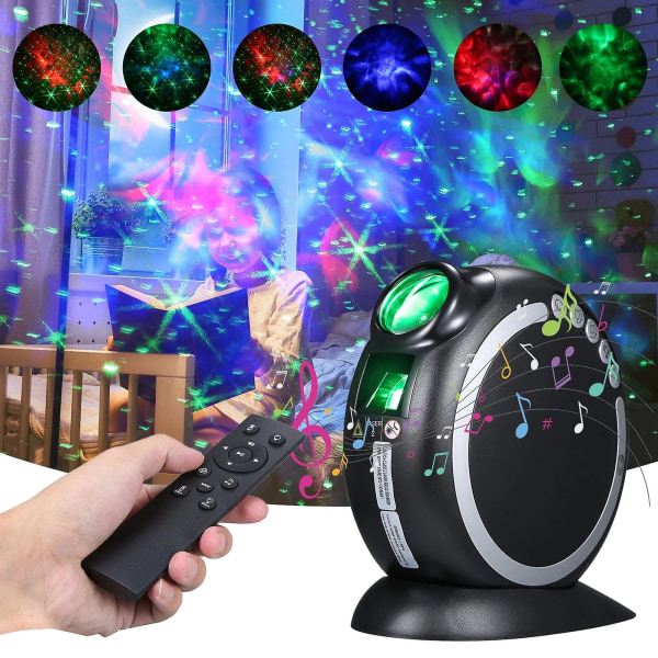 LED laser stemningslampe, projektorlampe, natlampe, musiklampe, farve dekorationslampe, stjernehimmellampe, LED lampe, RGB gaming lampe, sort