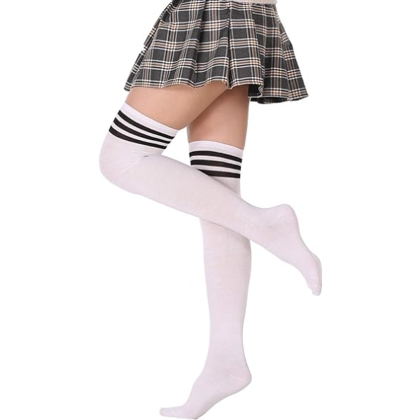 Hvid + Sort Kvinders Ekstra lange lårhøje sokker Knæhøje sokker til Sports Cosplay