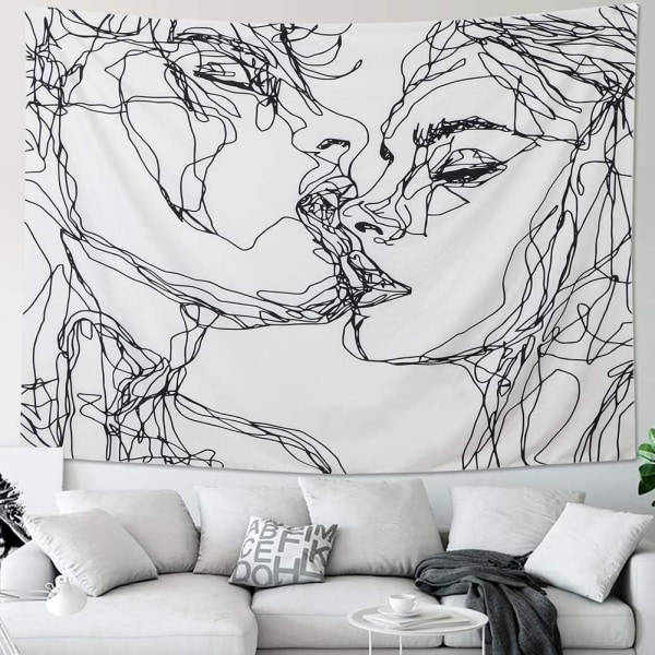 Mand kvinde kærlig abstrakt skitse væg gobelin kys kærlighed