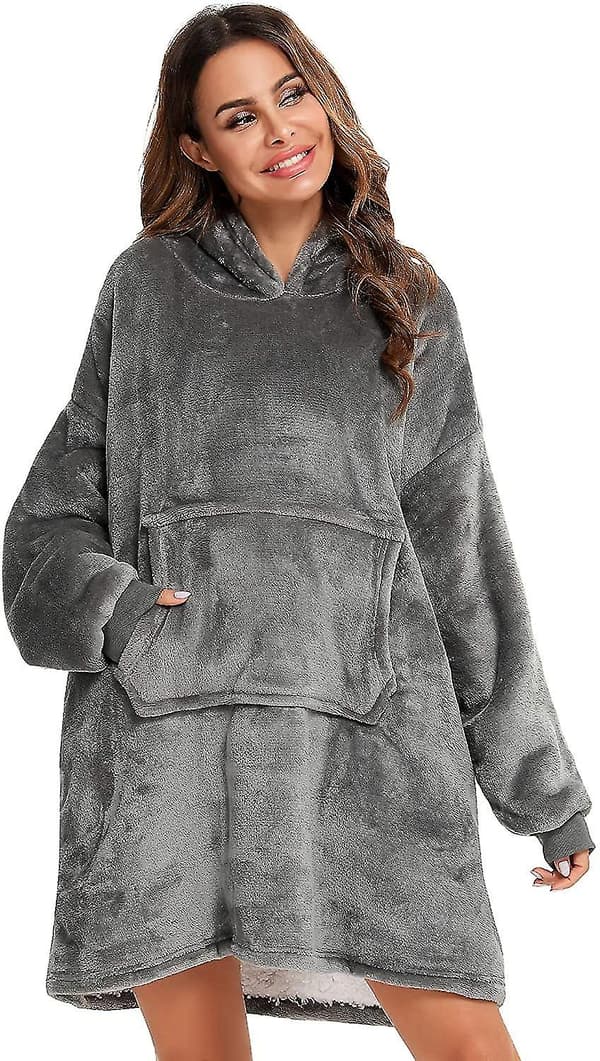 Pullover Sweatshirt Med Hætte Robe Dækken Hoodie Dækken Sweatshirt Flannel Grau