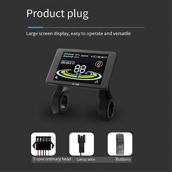 Elektrisk Cykel Display H-100 LCD Display Kontroll 24V - 72V Hastighetsmätare 5pin Hastighetsmätare Vattentät Kontakt