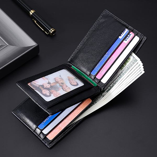 Sort Mænds Tegnebog Læder Bifold 11cm L x 1.5cm B x 8cm H