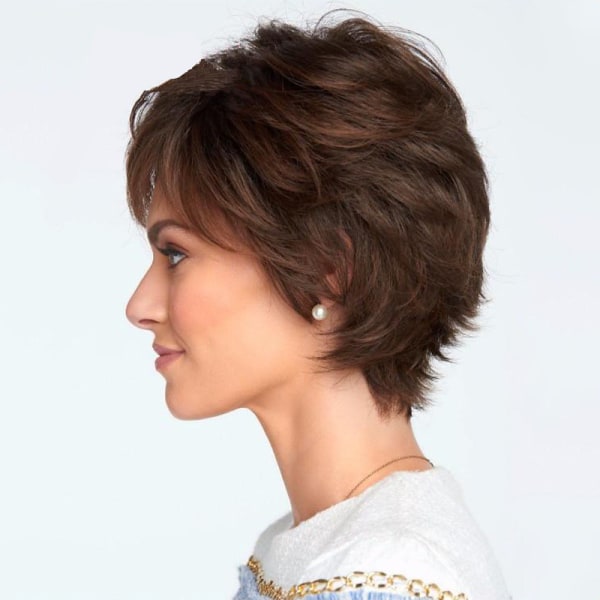 Europeiska och amerikanska kvinnors peruk, kort curl mesh peruk set, blandad brun