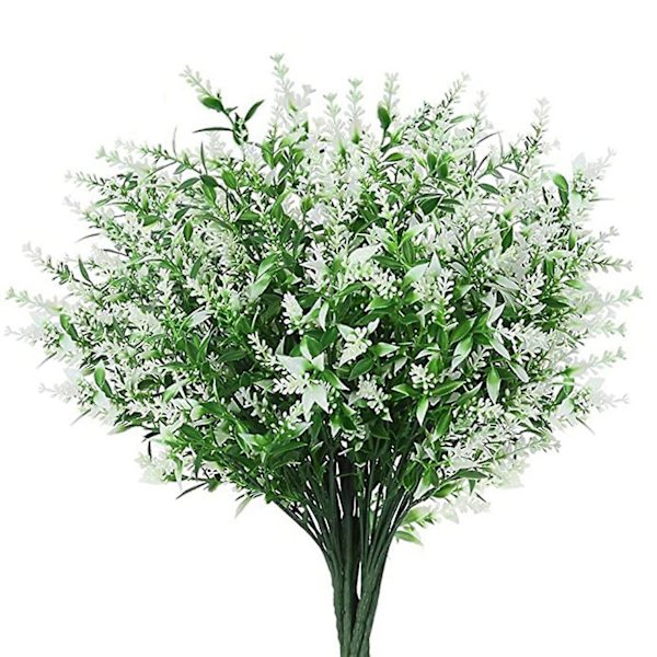 Grön syntetisk plastblomsimulering Dekorativ blomma 5 spetsar Konstgjord lavendelväxt Heminredning White