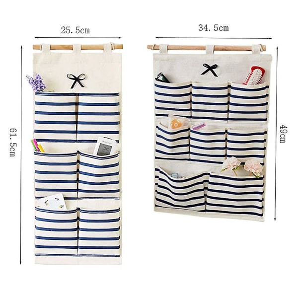 Pakke med 2 oppbevaringsvesker, veggmonterte oppbevaringsvesker med 6 lommer og 8 lommer, for baderom, garderobe, soverom, stue