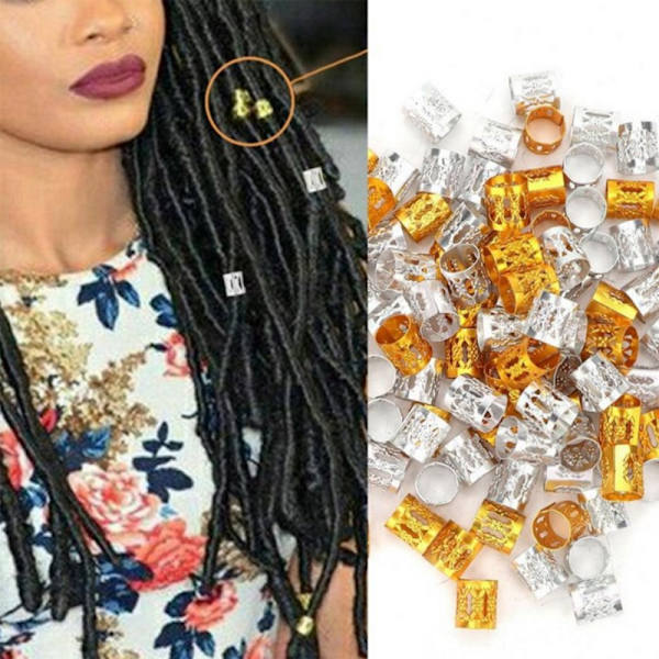 2 farver guld+sølv, dreadlocks hårforlængelse loop, store fletninger hårforlængelse ring