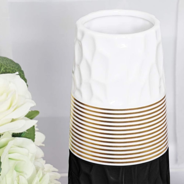 28 cm vas guld svart och vit keramik hög design dekoration