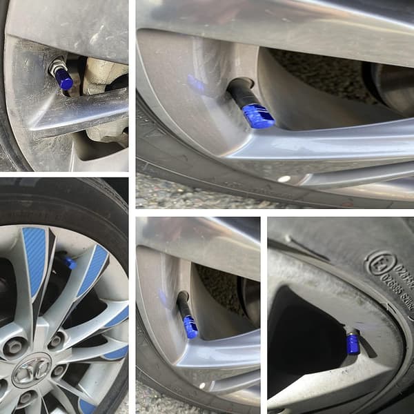 8 st Däckventilhylsor | Däckventilhylsa i aluminium med gummiring Blue