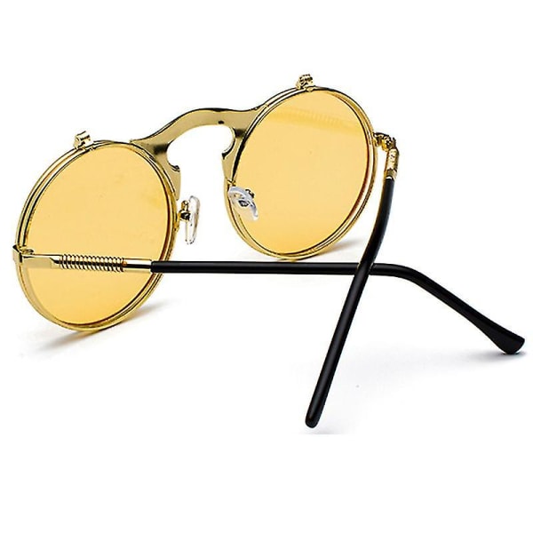 Unisex solglasögon för män med fällbara glasögon Gold Frame Yellow Lenses