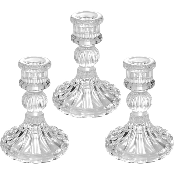 Glasljusstake 3-delat set, 4 "kon ljusstake, transparent randig glaskon ljusstake för bröllop, festivaler och jubileumsfester