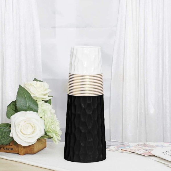 28 cm vas guld svart och vit keramik hög design dekoration