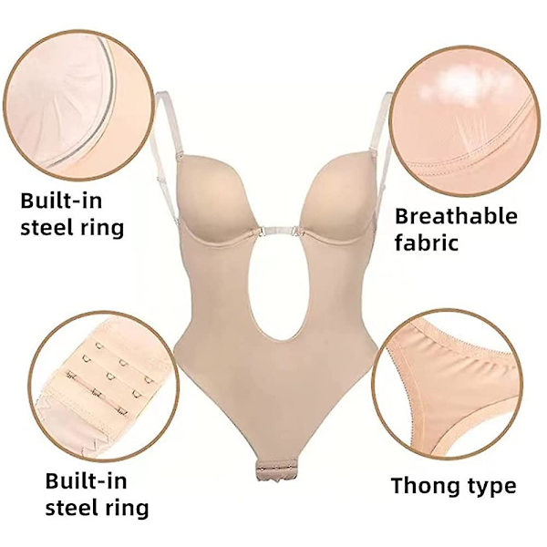 Body Shaper for kvinner Shapewear Tummy Control Body Shaper U-plunge stropper Ryggløs Sexy undertøy Midjetrener M