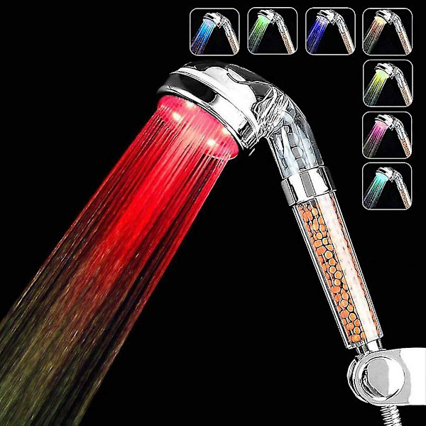LED-duschhuvud, handdusch med högt tryck och 7 färger som växlar 7 Color