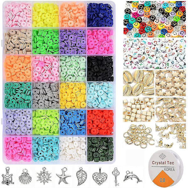 4000 stk. lerperler til smykkefremstillingssæt 6 mm 24 farver flad polymer