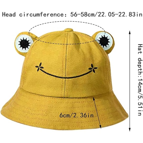 2pcs Adult Frog Bucket Hat Women Cotton Sun Hat Foldable Cotton Fisherman Hat for Kids Women - Green+Yellow