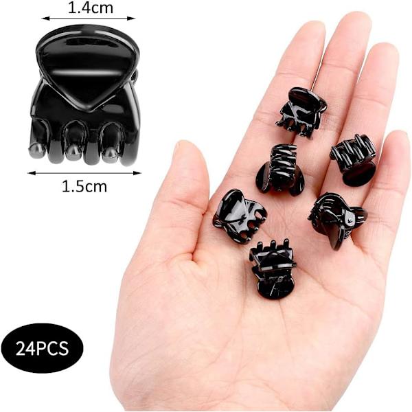 Svart 24 stk Mini Hårklemmer, 1,5 cm Små Sklisikre Hårklemmer Plast Mini Hårklo Klemmer for Jenter og Kvinner