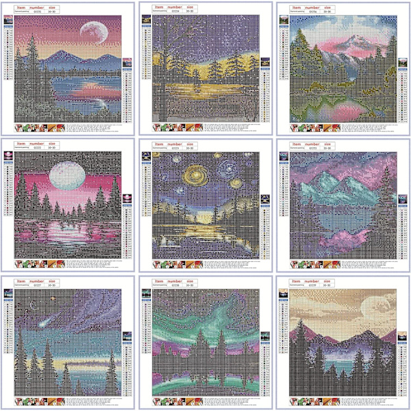 9 stk. 5D DIY diamantmaleri-sæt til voksne og børn, diamantkunst-sæt til voksne, 12x12 tommer