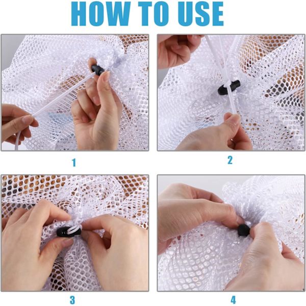 Vaskeripose, klesvaskposer med snøring, gjenbrukbar mesh vaskepose for vaskemaskin, bluse, polstret jakke, frakk, laken (hvit, 80 x 60 cm)