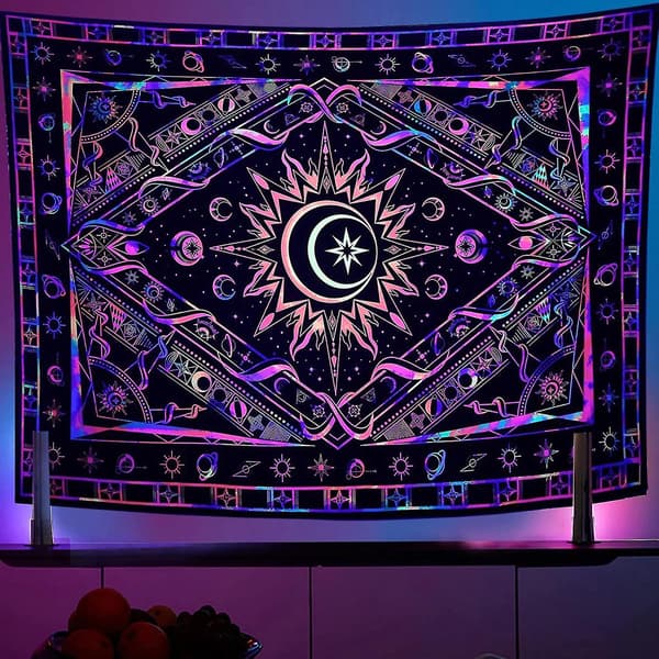 Brinnande sol psykedelisk vävnad Uv lysande för sovrum vardagsrum väggdekor 73x95cm