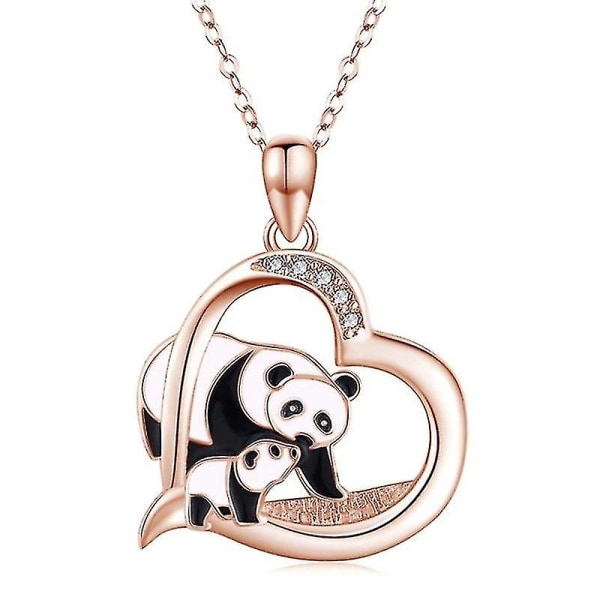 Hjärtformade diamanthänge legering mor och barn panda halsband för flickor kvinnor Rose Gold